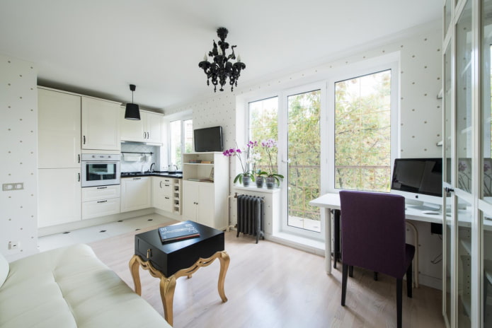 design de um apartamento de dois cômodos em estilo europeu de 35 metros quadrados