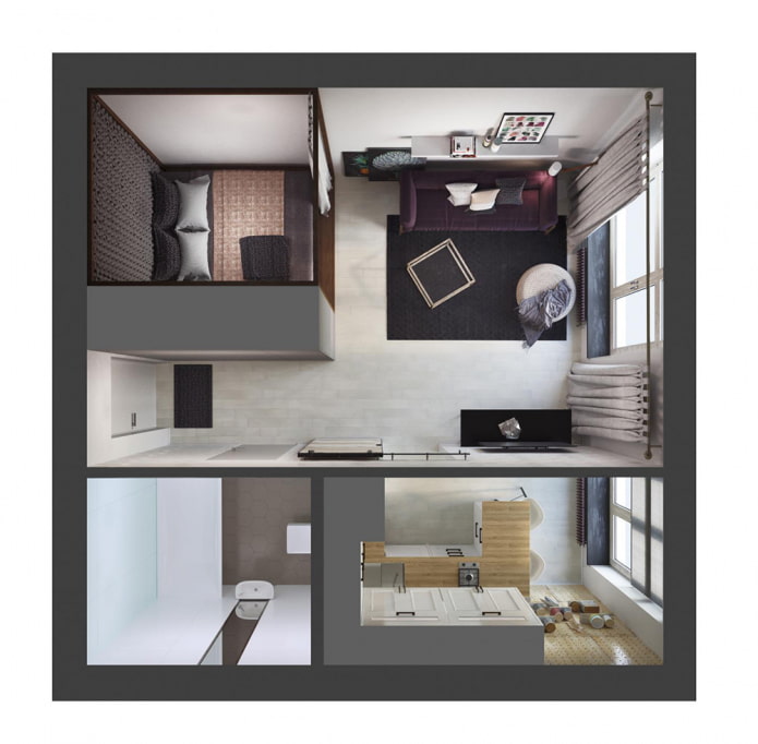 Layout de um apartamento de 35 m².