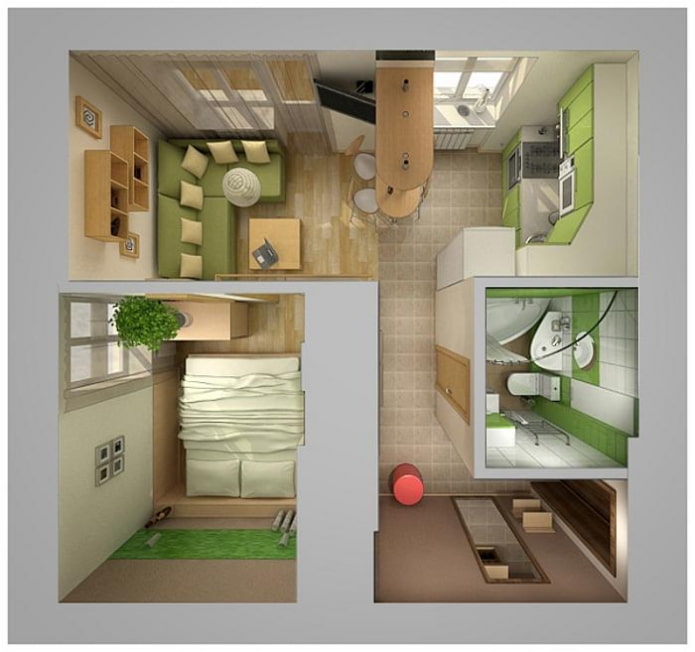Layout de um apartamento de 35 m².
