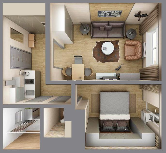 Layout de um apartamento de 35 m².