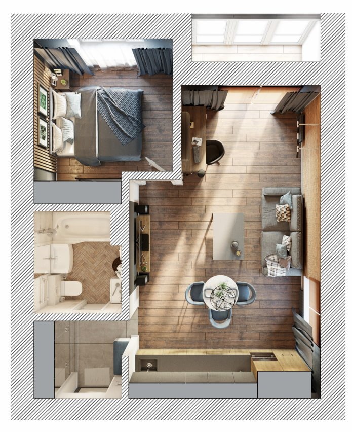 Layout do apartamento de 35 m².