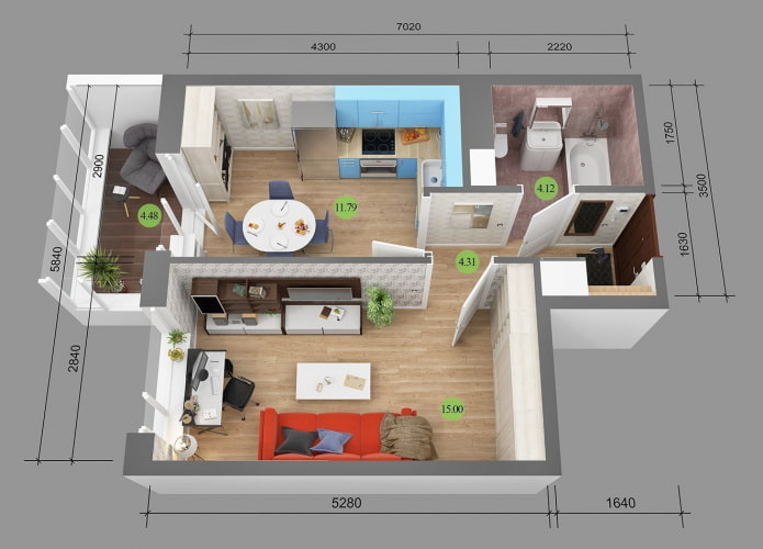 Layout de apartamento de 36 metros quadrados