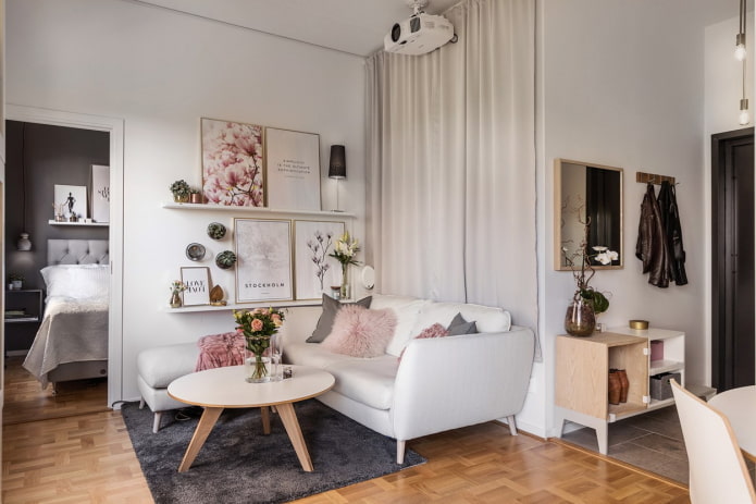 interior da sala de estar em um apartamento de 36 metros quadrados