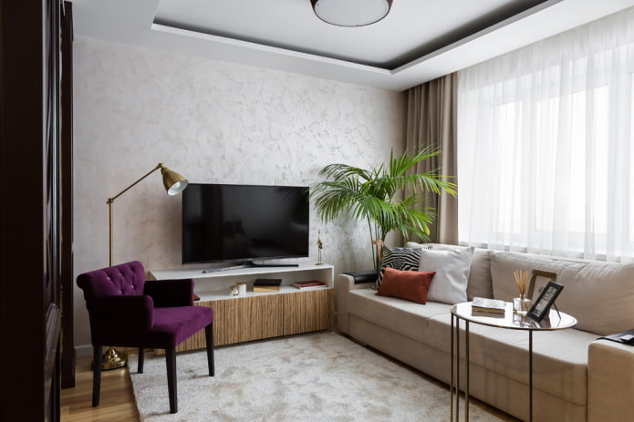 interior da sala de estar em um apartamento de 36 metros quadrados