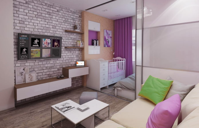 interior do quarto infantil em um apartamento de 36 metros quadrados