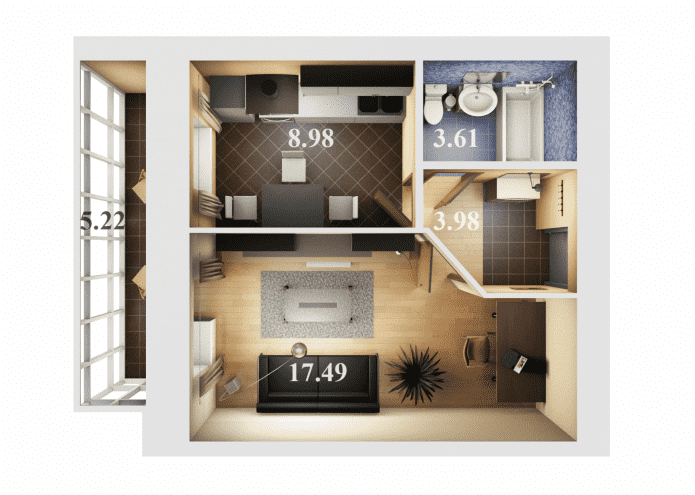 Layout de apartamento de 36 metros quadrados