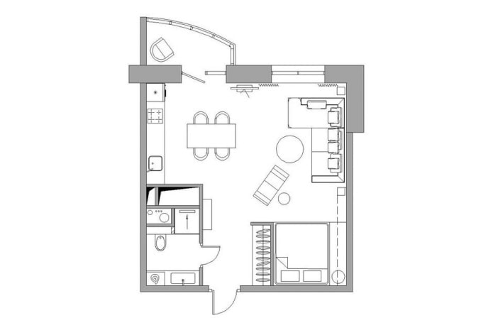 Layout de apartamento de 36 metros quadrados