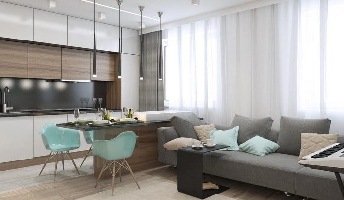 interior da cozinha em um apartamento de 36 metros quadrados