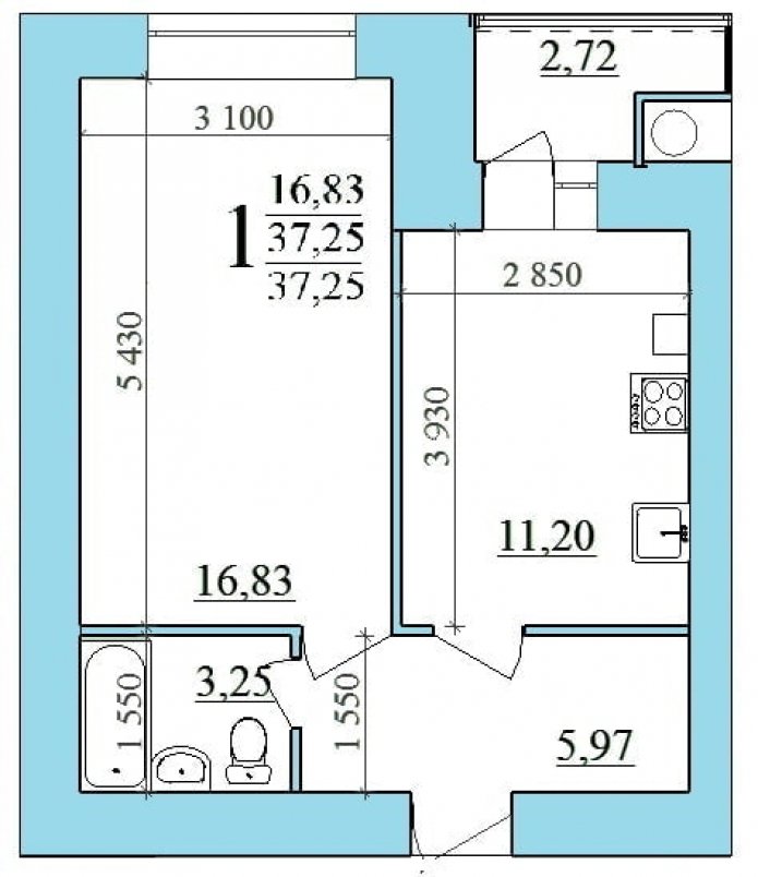 Área do apartamento 37 m²