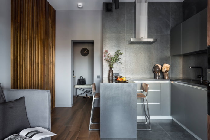 Design de cozinha em um apartamento de dois cômodos em estilo europeu