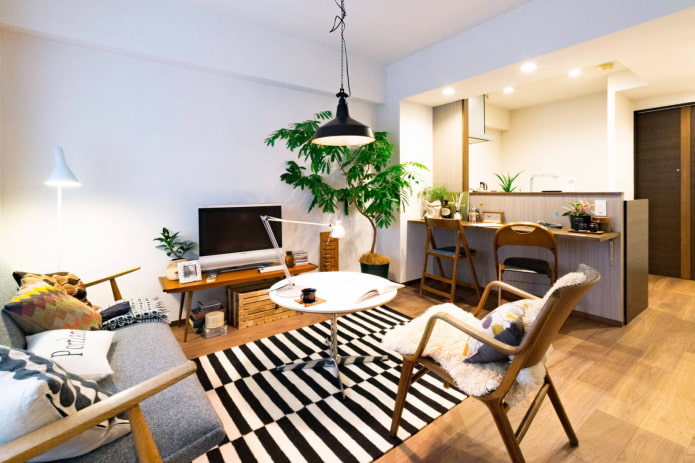 Sala de estar aconchegante em estilo escandinavo