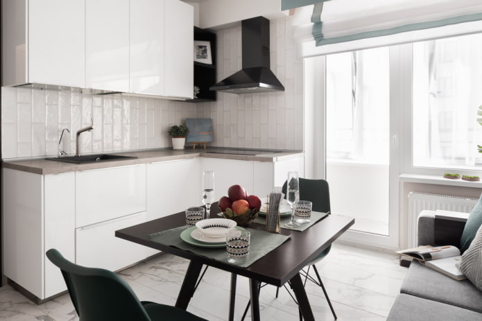 projeto de cozinha no interior de um apartamento de 40 metros quadrados