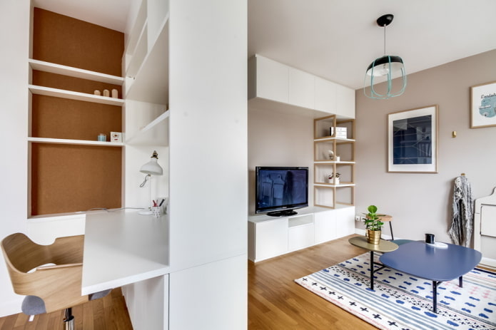 design de escritório no interior de um apartamento de 40 metros quadrados