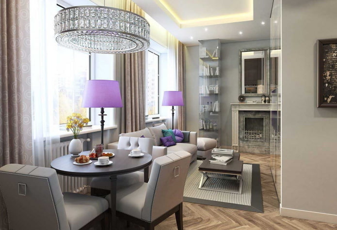 interior de um apartamento de dois cômodos em estilo europeu de 40 metros quadrados