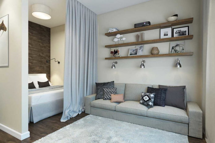 interior de um apartamento de um cômodo de 40 metros quadrados