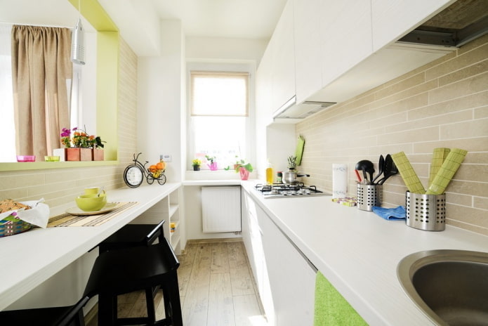 design de cozinha no interior de um apartamento de 40 metros quadrados