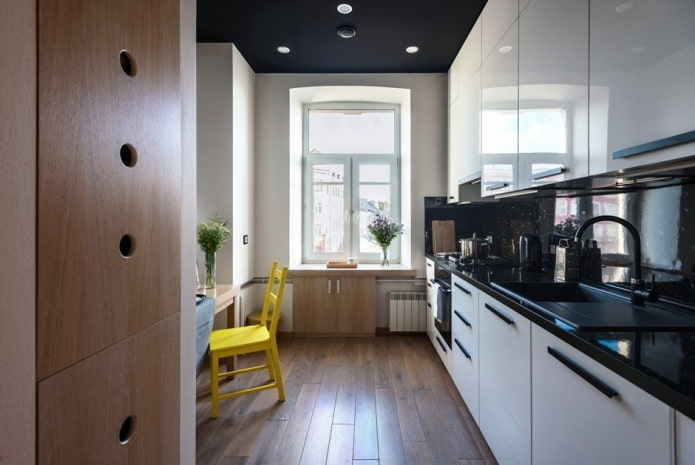 design de cozinha no interior de um apartamento de 40 metros quadrados