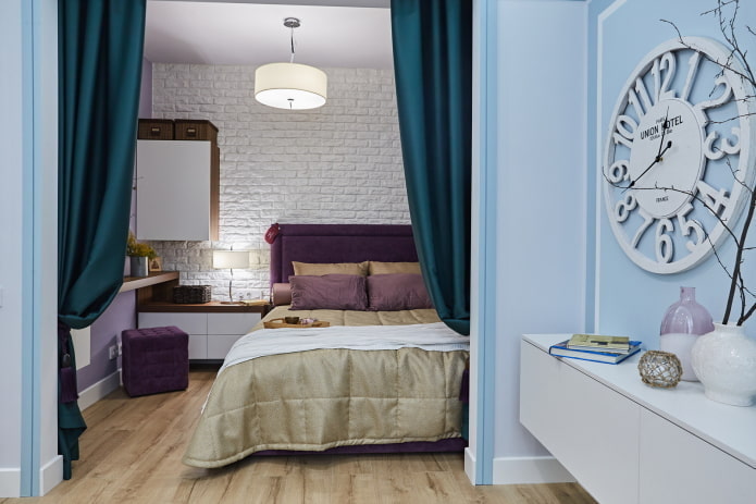 design da área de dormir no interior do apartamento de 40 quadrados