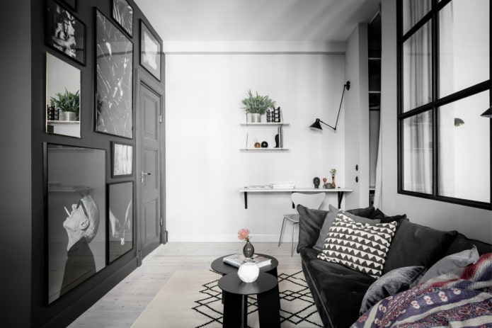 projeto de sala de estar no interior de um apartamento de 40 metros quadrados