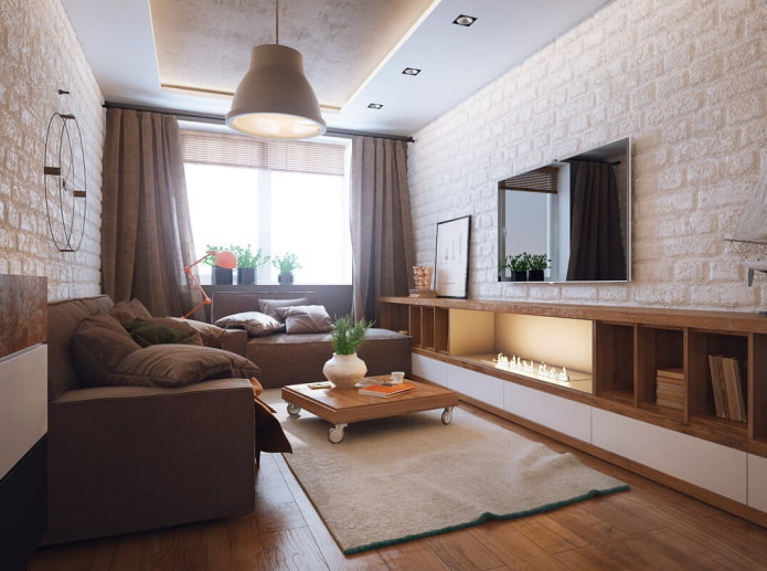 design de sala de estar no interior de um apartamento de 40 metros quadrados