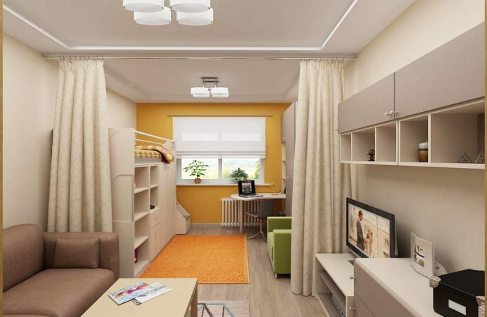 design de quarto infantil no interior de um apartamento de 40 metros quadrados