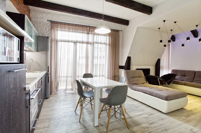 interior de um apartamento de dois cômodos em estilo europeu de 40 metros quadrados