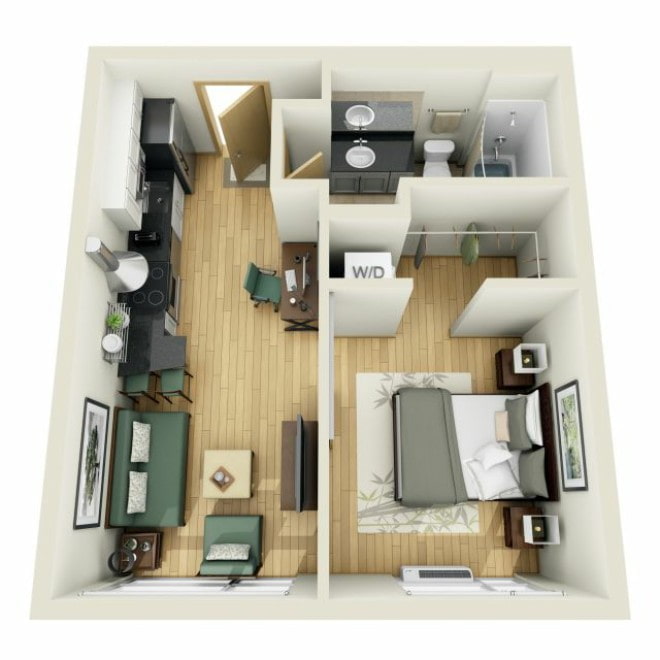 Apartamento de dois quartos em estilo europeu com closet