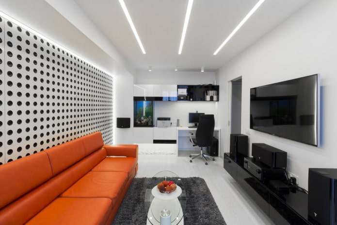 Alta tecnologia em um apartamento de dois cômodos em estilo europeu