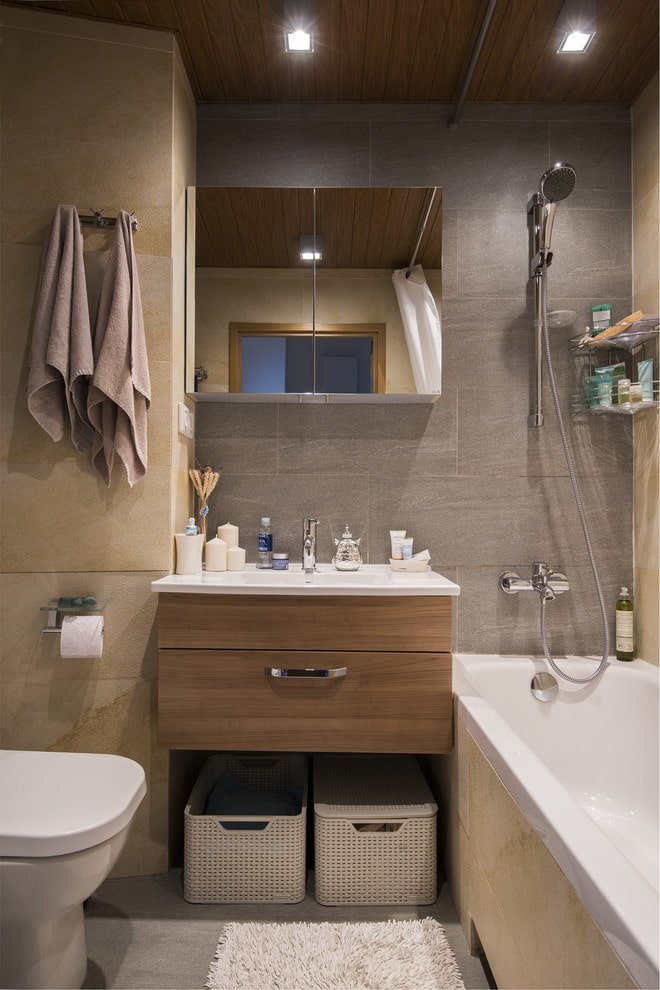 design de banheiro no interior de um apartamento de 45 metros quadrados