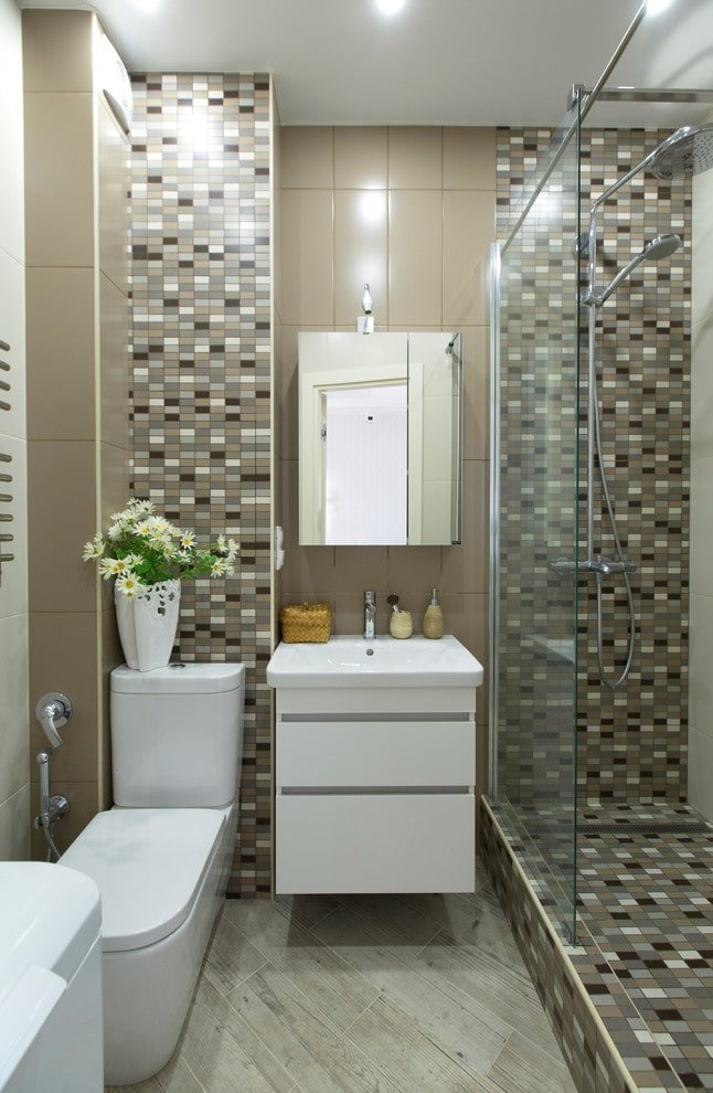 design de banheiro no interior de um apartamento de 45 metros quadrados