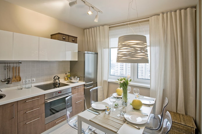 design de cozinha no interior de um apartamento de 45 metros quadrados