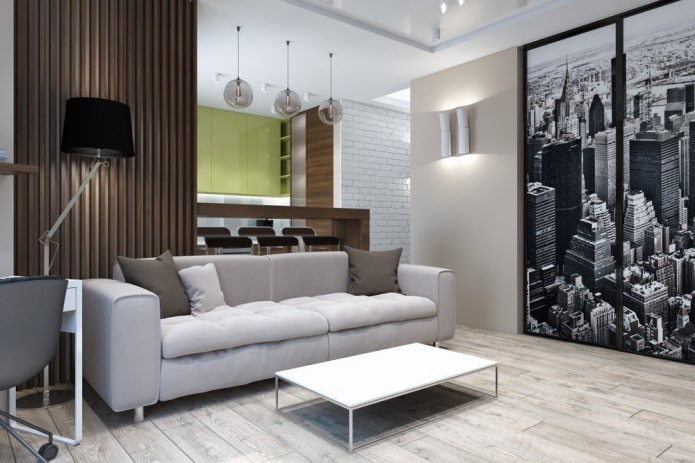 interior de um apartamento de um cômodo de 45 metros quadrados