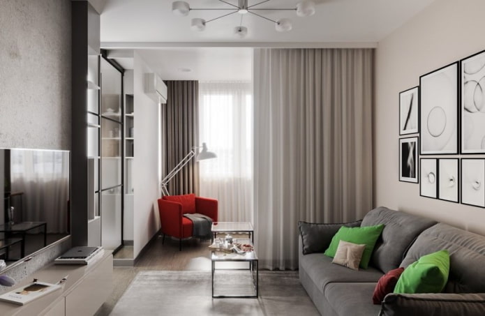 interior de um apartamento de um cômodo de 45 metros quadrados
