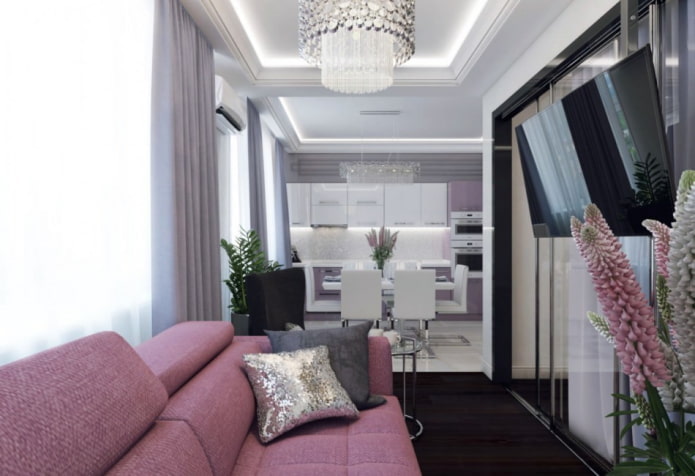interior de um apartamento de um cômodo de 45 metros quadrados