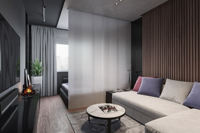interior de um apartamento de um cômodo de 45 metros quadrados