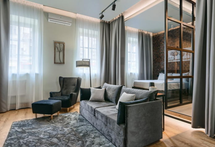 interior de um apartamento de um cômodo com 45 metros quadrados