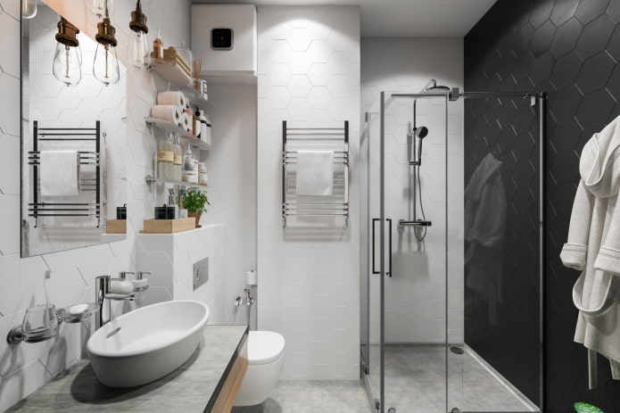 Design de banheiro no interior de um apartamento de 45 metros quadrados