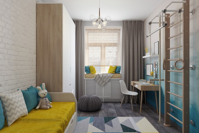 design de quarto infantil no interior de um apartamento de 45 metros quadrados