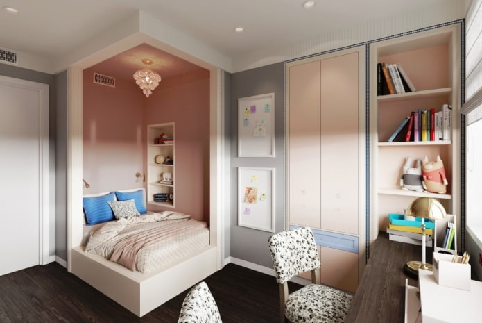 design de quarto infantil no interior de um apartamento de 45 metros quadrados