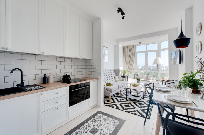 design de cozinha no interior de um apartamento de 45 metros quadrados