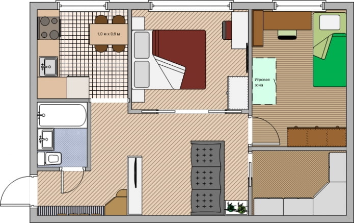 Layout do apartamento de 45 m².