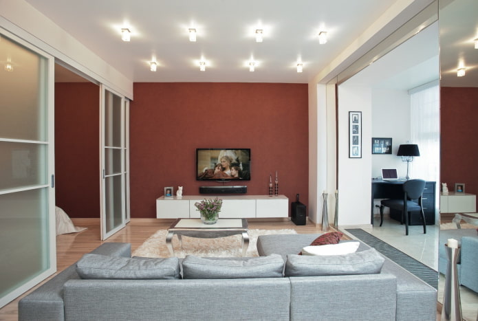 interior de um apartamento de um cômodo de 50 metros quadrados