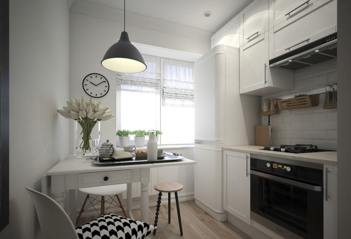 interior da cozinha em um apartamento de 50 metros quadrados