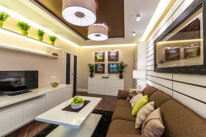 interior da sala de estar em um apartamento de 50 metros quadrados