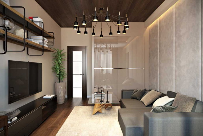 interior da sala de estar em um apartamento de 50 metros quadrados