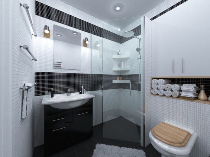 interior do banheiro em um apartamento de 50 metros quadrados