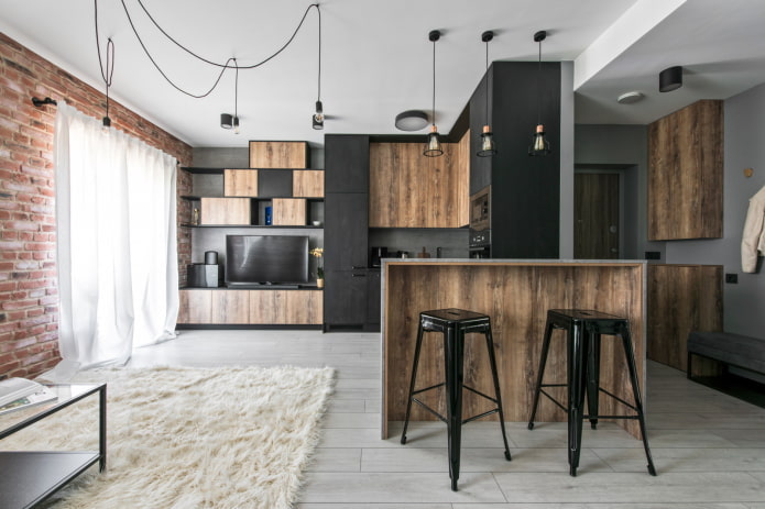 interior de um apartamento de 50 metros quadrados em estilo loft