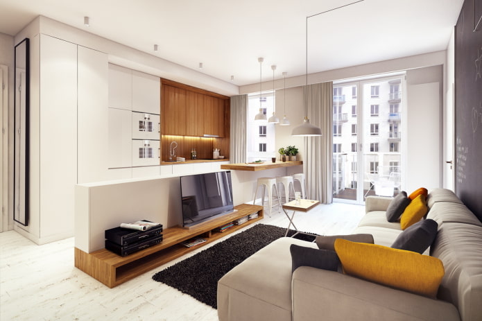 interior de um apartamento de 50 metros quadrados em estilo moderno