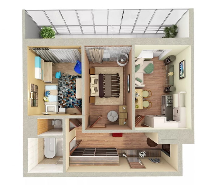 layout de um apartamento de 50 metros quadrados