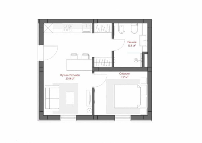 layout de um apartamento de 50 metros quadrados